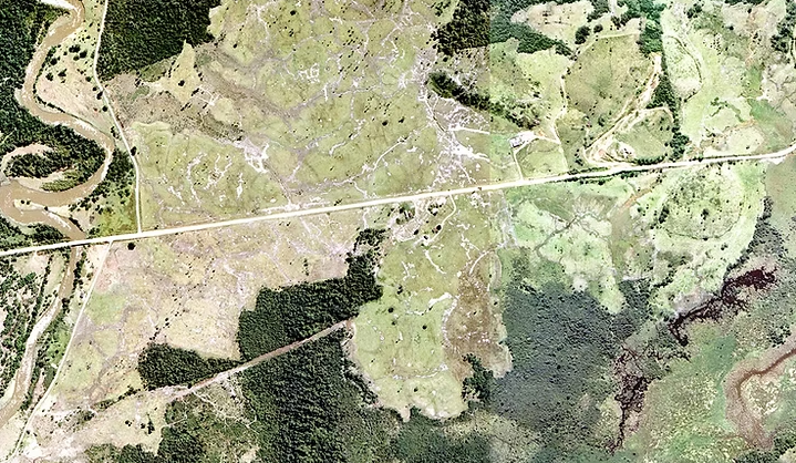 Imagem aérea das áreas devastadas.